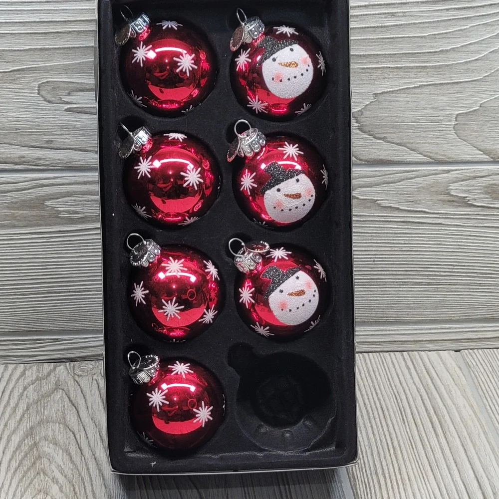 Celebrations by Radko Christmas Ornaments Red Snowman Glass Set of 7